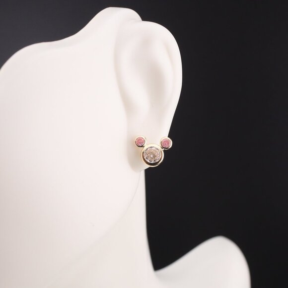 Women's 14k Gold Pink Mickey Mouse Silhouette Cubic Zirconia Mini Stud Earrings* - Picture 9 of 11